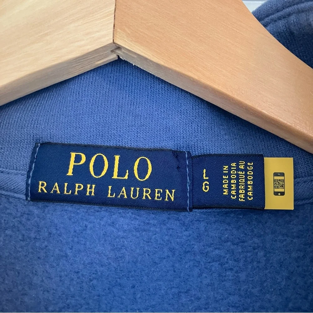 Polo Ralph Lauren Blue Quarter Zip Fleece Sweatshirt L | Preppy Cozy Academia - Picture 6 of 6